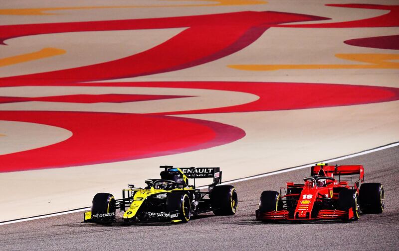 Renault's Daniel Ricciardo, left, alongside Charles Leclerc of Ferrari. Getty