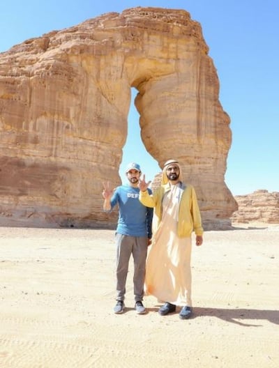 Sheikh Mohammed bin Rashid and Sheikh Hamdan bin Mohammed enjoy their tour of the ancient city of Al-Ula. Courtesy Dubai Media Office
