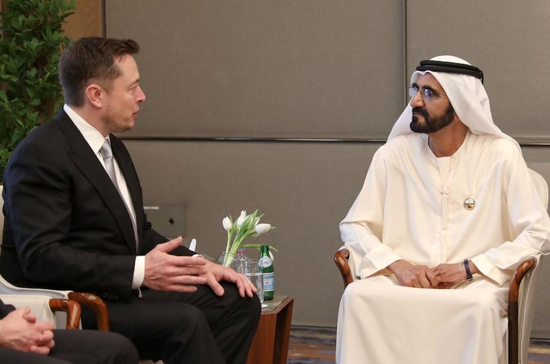 Sheikh Mohammed bin Rashid, Vice President and Ruler of Dubai, met Elon Musk on Monday at the World Government Summit in Dubai. Wam