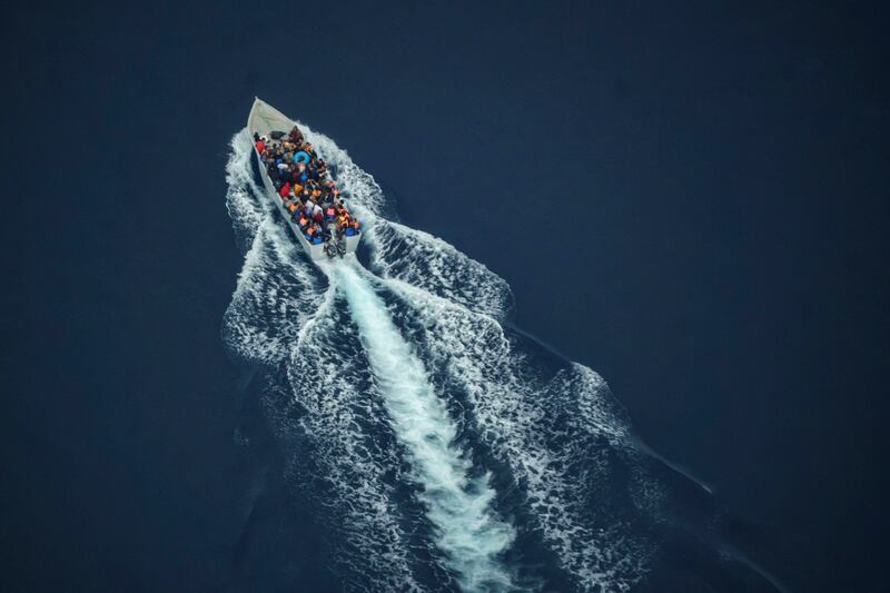 Migrants are crammed in an overcrowded wooden boat, as seen from ‘Seabird’. Despite the risks, many migrants say they would rather die trying to reach Europe than return to Libya.