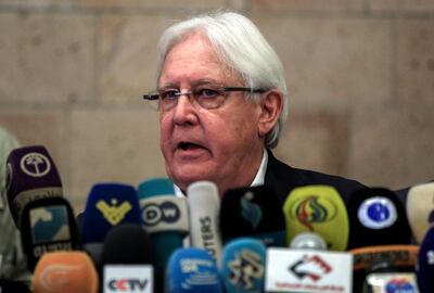 (FILES) In this file photo taken on July 04, 2018 Martin Griffiths, the UN special envoy for Yemen, speaks during a press conference in the Yemeni capital Sanaa's international airport prior to his departure. - UN launches new talks on September 3, 2018, in Geneva to end the "dirty war" in Yemen, a forgotten conflict causing the worst humanitarian crisis in the world. But an agreement seems far away such the animosity between belligerents is huge. (Photo by MOHAMMED HUWAIS / AFP)