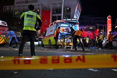 Dozens of people suffered from cardiac arrest in the South Korean capital Seoul, after thousands of people crowded into narrow streets in the city's Itaewon neighbourhood. AFP.