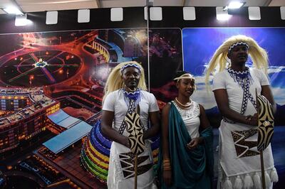 Rwandan artists attend the International African Television and Cinema Fair (Marche international du cinema et de la television africains, MICA) in Ouagadougou on February 26, 2019, on the sideline of FESPACO, Panafrican Film and Television Festival of Ouagadougou.  Africa's biggest film festival is marking its 50th anniversary, buoyed by its contributions to the continent's cinema industry but overshadowed by security concerns in host country Burkina Faso. / AFP / ISSOUF SANOGO
