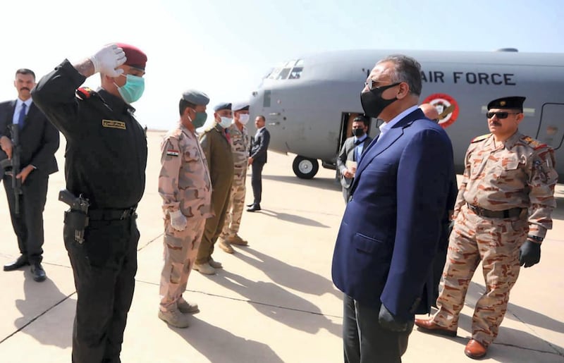 Prime MInister Mustafa Al Kadhimi arrives in Mosul. Iraqi PM Media Office HO