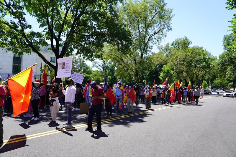 Protesters gather at the State Department in Washington to demostrate against arrival of Ethiopian government delegation. Joshua Longmore/The National