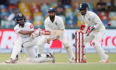 Cricket - Sri Lanka v India - Second Test Match - Colombo, Sri Lanka - August 5, 2017 - Sri Lanka's Kusal Mendis watches his shot. REUTERS/Dinuka Liyanawatte