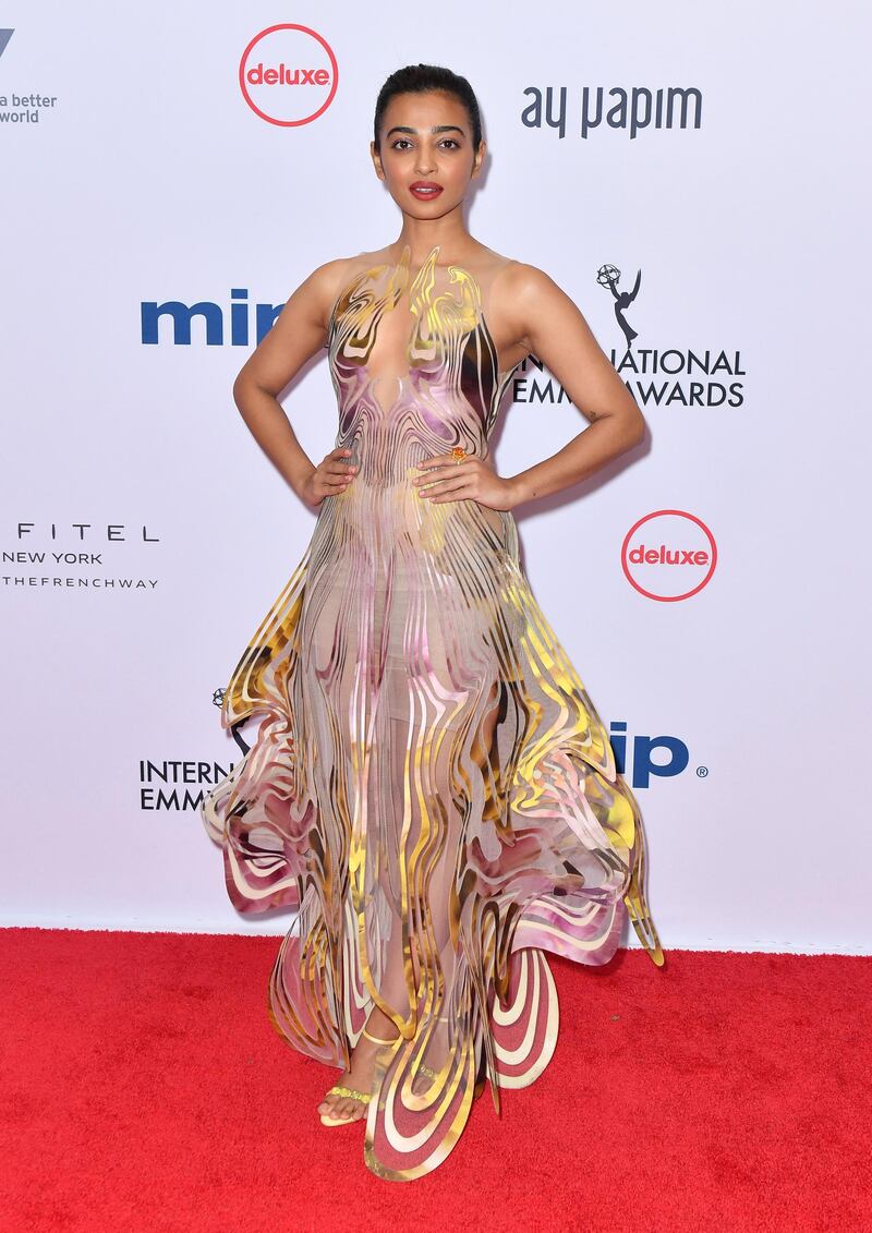 Indian actress Radhika Apte arrives for the 47th Annual International Emmy Awards at New York Hilton on November 25, 2019 in New York City. - The International Emmy Award is an award ceremony bestowed by the International Academy of Television Arts and Sciences in recognition to the best television programs initially produced and aired outside the United States. (Photo by Angela Weiss / AFP)