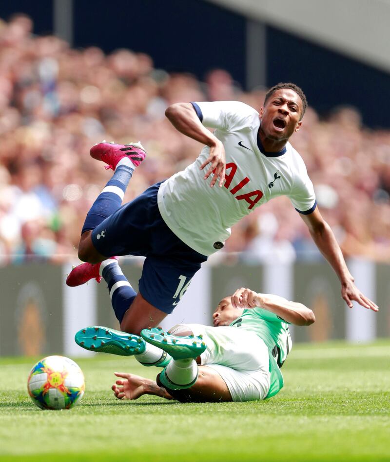 Soccer Football - International Champions Cup - Tottenham Hotspur v Inter Milan - Tottenham Hotspur Stadium, London, Britain - August 4, 2019  Tottenham Hotspur's Kyle Walker-Peters in action with Inter Milan's Dalbert Henrique  Action Images via Reuters/Andrew Couldridge