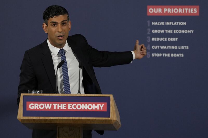 Prime Minister Rishi Sunak giving a speech on education at London Screen Academy in London, on April 17. PA Wire