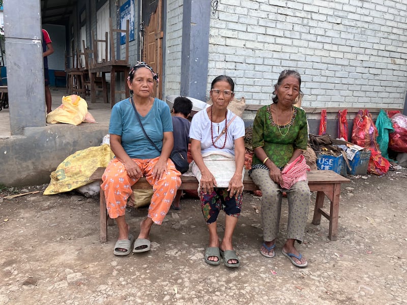 Kuki women who fled their village and are now living at a relief camp in a school in Churachandpur district in Manipur, India