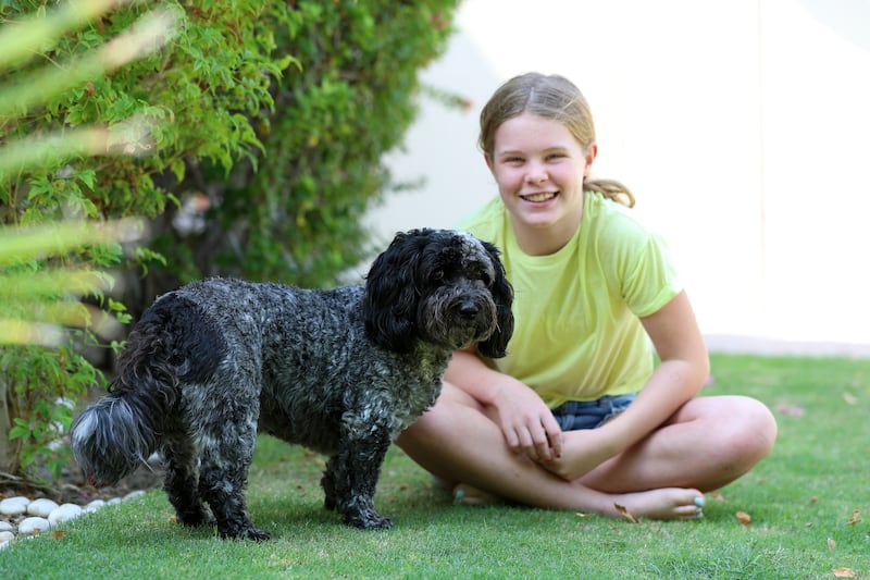 Romilly Gray with her dog Ori at their home in the Springs in Dubai. All photos: Chris Whiteoak / The National