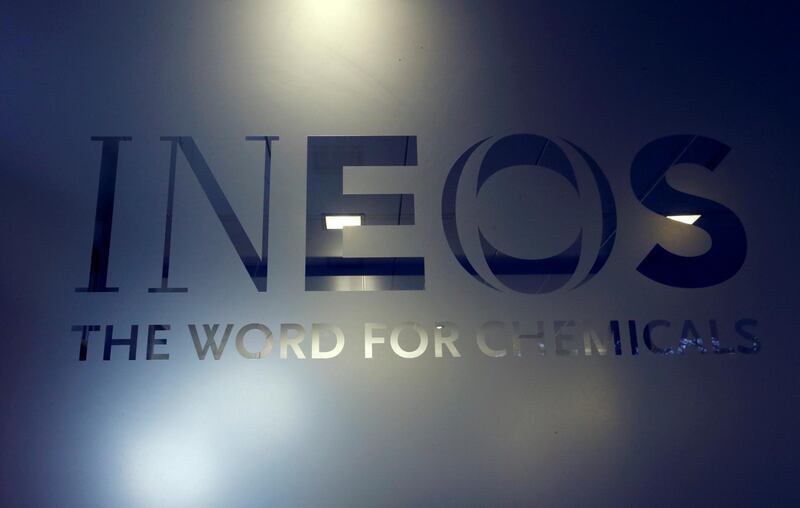 FILE PHOTO: A logo is pictured in the headquarters of INEOS chemicals company in Rolle, Switzerland, November 13, 2017. REUTERS/Denis Balibouse/File Photo