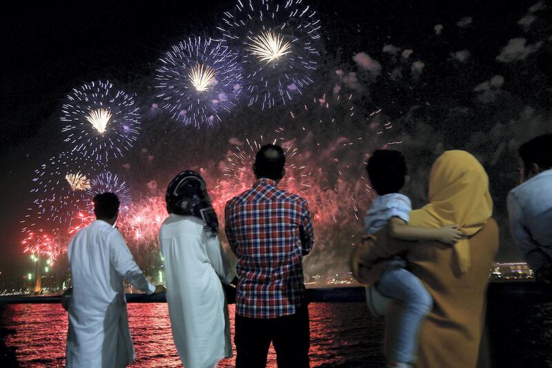 Abu Dhabi, June, 04, 2019: Fireworks display at the Corniche in Abu Dhabi. Satish Kumar/ For the National