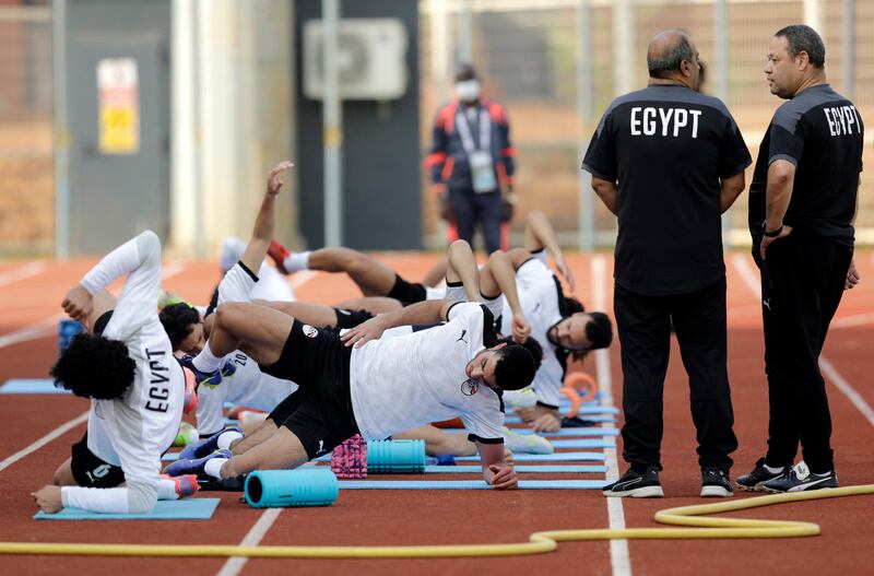 Egypt's Mohamed Salah and team mates during training. Reuters