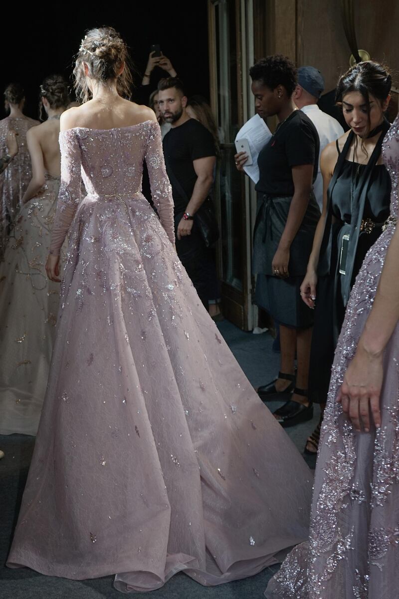 Beadwork cascades down the back of a gown for Zuhair Murad. Photo by Vittorio Zunino Celotto / Getty Images