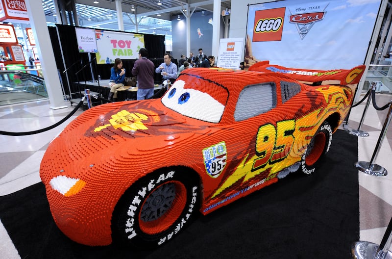 Lightning McQueen from the Disney Pixar movie 'Cars 2'. The model is made from 325,000 Lego bricks for display at the Toy Fair at the Javits Centre in New York. AFP
