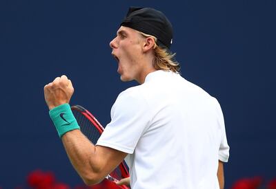 TORONTO, ON - AUGUST 09: Denis Shapovalov of Canada celebrates a point against Robin Haase of The Netherlands during a 3rd round match on Day 4 of the Rogers Cup at Aviva Centre on August 9, 2018 in Toronto, Canada.   Vaughn Ridley/Getty Images/AFP
== FOR NEWSPAPERS, INTERNET, TELCOS & TELEVISION USE ONLY ==
