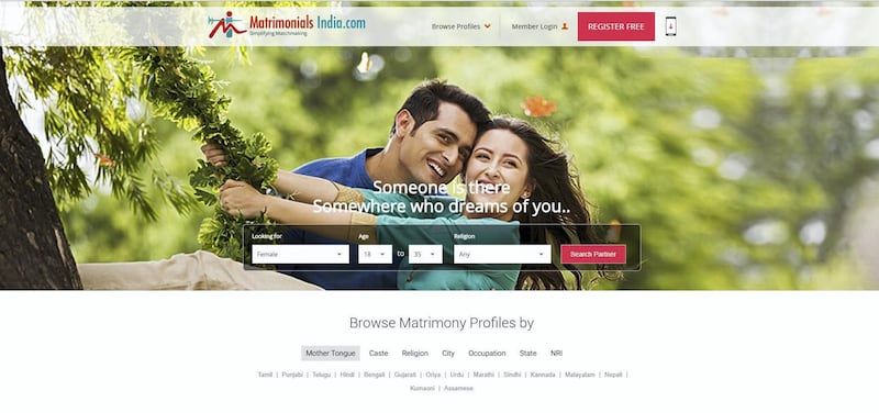 Matrimony.com website screen grab for Business.