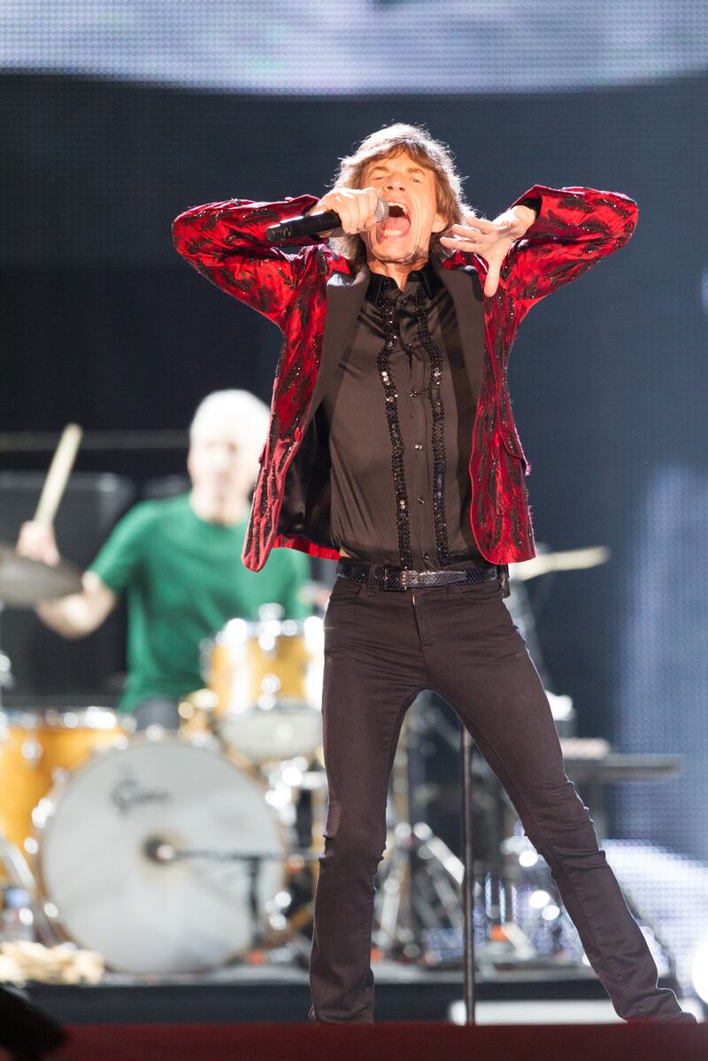 Mick Jagger of The Rolling Stones performs on February 21, 2014 at du Arena, Yas Island in Abu Dhabi. Getty Images
