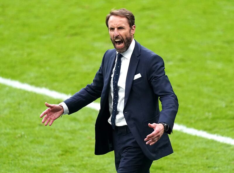 England manager Gareth Southgate celebrates after the second goal. Getty