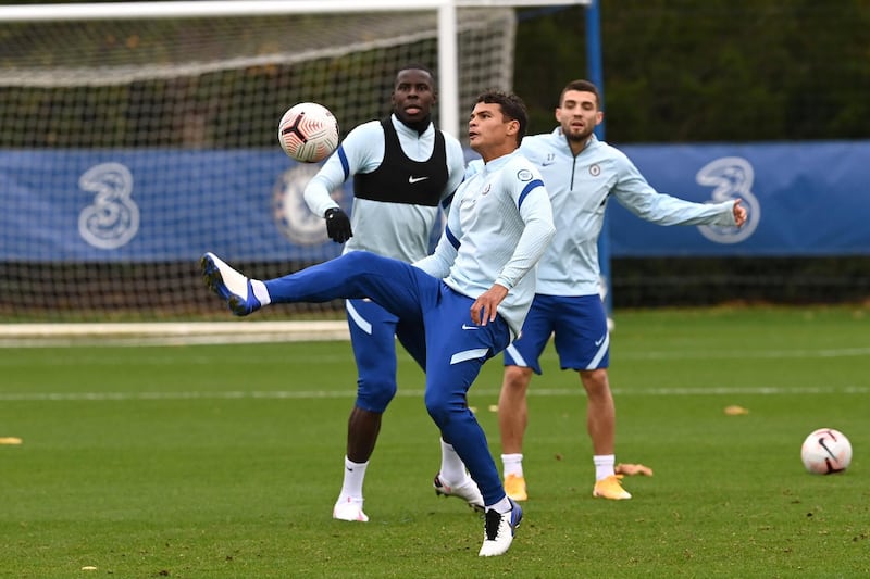 COBHAM, ENGLAND - OCTOBER 30: Thiago Silva of Chelsea during a training session at Chelsea Training Ground on October 30, 2020 in Cobham, United Kingdom. (Photo by Darren Walsh/Chelsea FC via Getty Images)