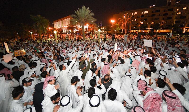 Kuwaiti protesters take part in a demonstration against alleged government corruption, at the Irada Square, opposite the National Assembly in Kuwait City, Kuwait.  EPA