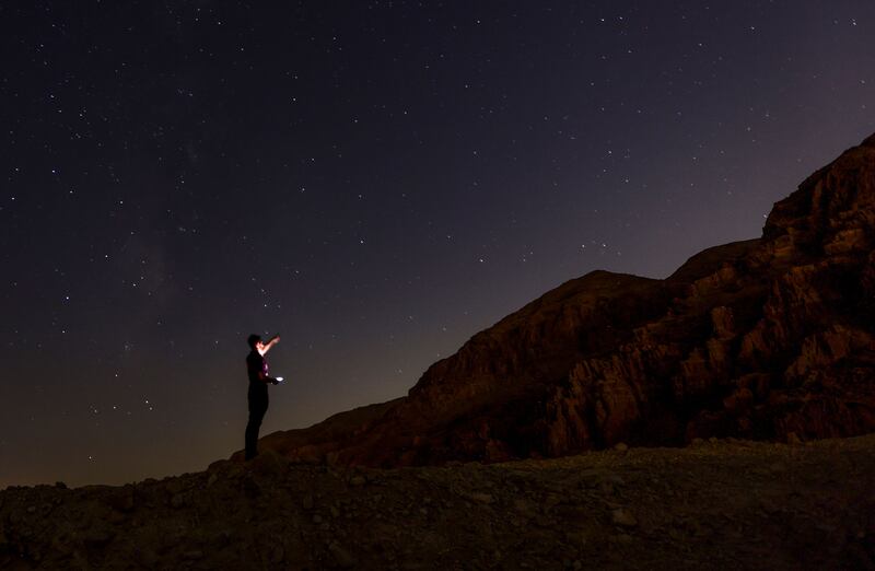 A Palestinian man watches stars above the Judaean mountains between Jericho in the occupied West Bank and Ein Gedi in Israel.