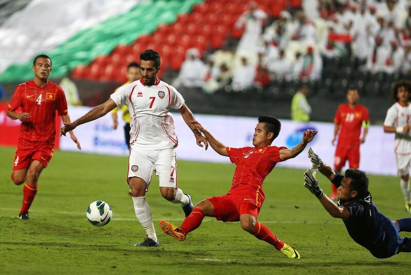 Ali Mabkhout in action during the UAE national team's Asian Cup qualifier against Vietnam. Asian Football Confederation nations could see a significant shift in how they qualify for major tournaments if the AFC accepts proposed changes. Pawan Singh / The National