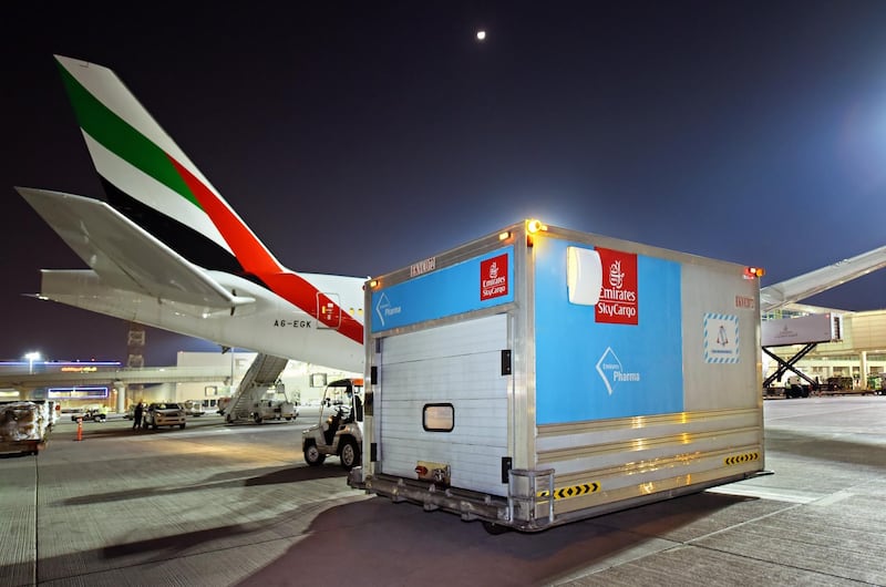 Emirates SkyCargo is marking one year of transporting cargo on aircraft seats. Courtesy, Emirates Airline
