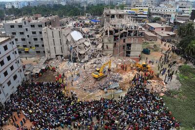 A photo of the collapsed Rana Plaza complex from 2013. AFP