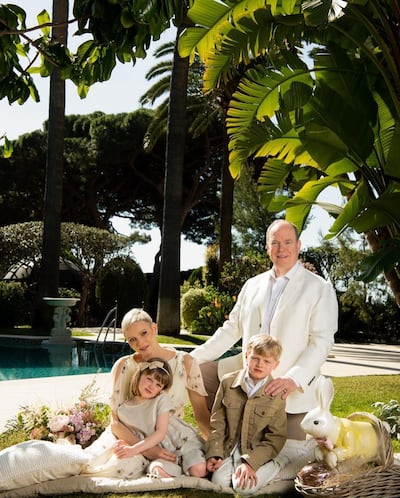 Prince Albert and Princess Charlene in Easter family portrait. Photo: Eric Mathon / Palais Princier de Monaco