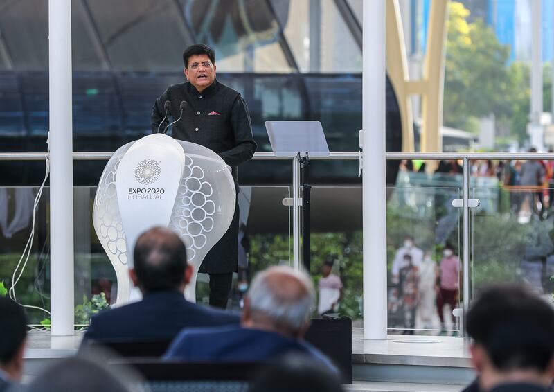 Piyush Goyal, India's Minister of Commerce and Industry, visits Expo 2020 Dubai during India Day.