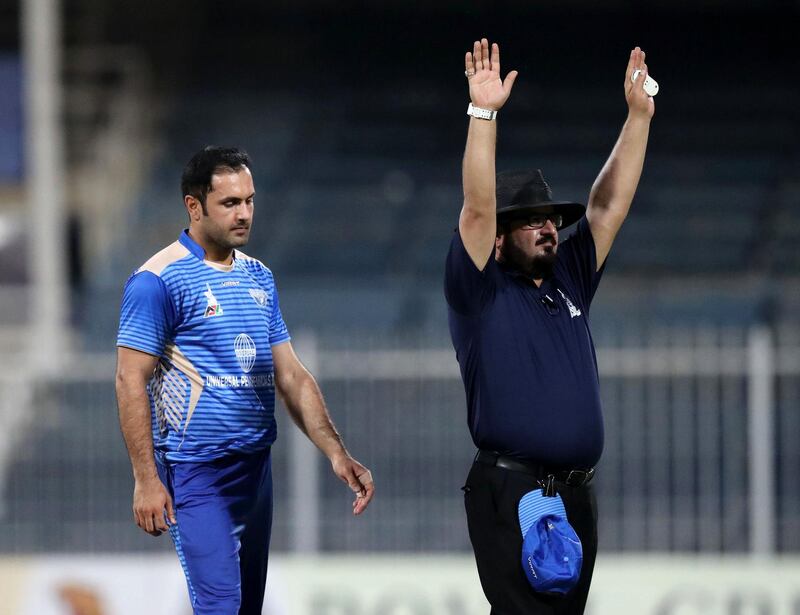 Sharjah, United Arab Emirates - October 17, 2018: Mohammad Mabi captain of the Balkh Legends looks sad after conceding 27 runs in an over during the game between Balkh Legends and Nangarhar Leopards in the Afghanistan Premier League. Wednesday, October 17th, 2018 at Sharjah Cricket Stadium, Sharjah. Chris Whiteoak / The National