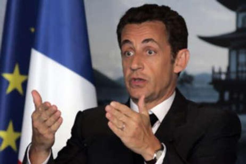 The French president Nicolas Sarkozy speaks at a press conference in Toyako, Japan.
