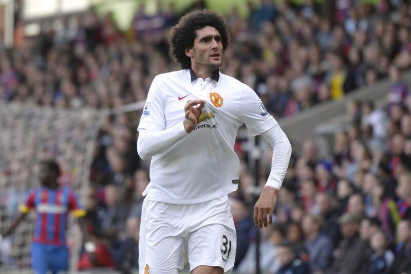 Manchester United's Marouane Fellaini celebrates scoring his side's second goal against Crystal Palace at Selhurst Park on May 9, 2015. Tony O'Brien / Reuters