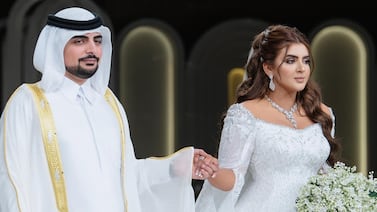 Sheikh Mana Al Maktoum and Sheikha Mahra on their wedding day. The royal couple have welcomed their first child. Photo: Instagram / hhshmahra