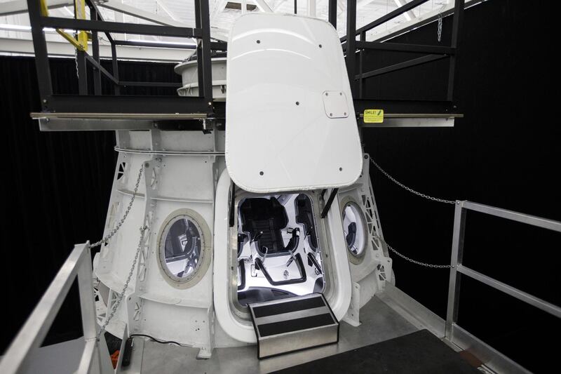 A flight simulator for the Crew Dragon spacecraft. Bloomberg
