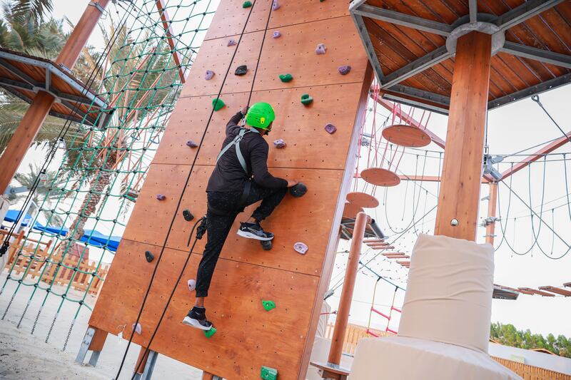 A climbing wall at the Adventure Park.