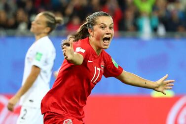 Canada's Jessie Fleming celebrates scoring opening goal against New Zealand during a 2019 Fifa Women's World Cup Group E match in Grenoble. Reuters