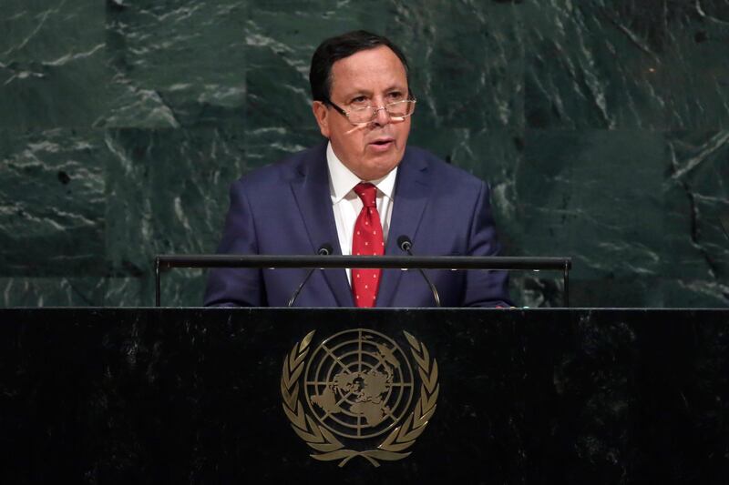 Foreign Minister Khemaies Jhinaoui of Tunisia addresses the United Nations General Assembly, at U.N. headquarters, Friday, Sept. 22, 2017. (AP Photo/Richard Drew)