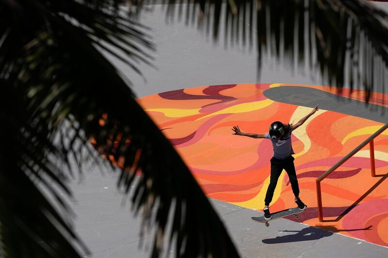 Rayssa Leal of Brazil competes during the Skate Street World Championship in Rio de Janeiro, Brazil.  AP