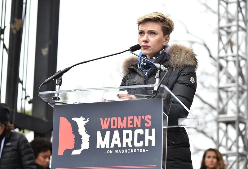 Scarlett Johansson attends the Women’s March in Washington, DC. Theo Wargo / Getty Images / AFP