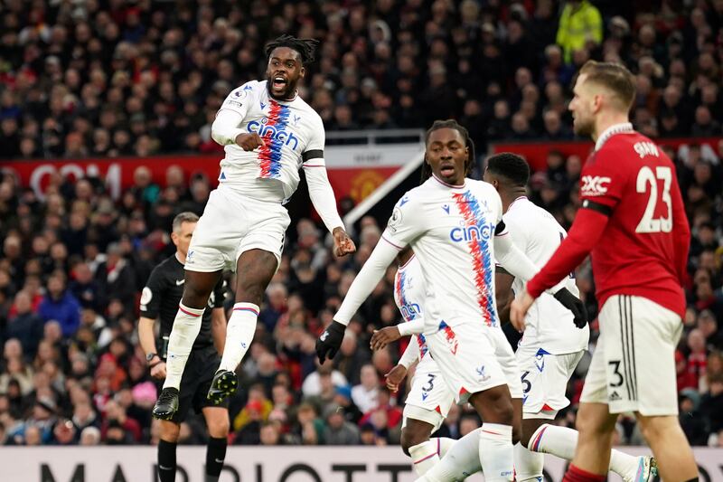 Jeffrey Schlupp celebrates after scoring for Palace. AP