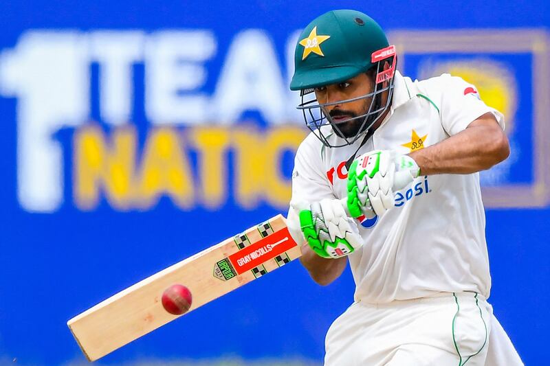 Pakistan’s captain Babar Azam plays a shot during the second day of the first cricket Test match between Sri Lanka and Pakistan at the Galle International Cricket Stadium in Galle on July 17, 2022.  (Photo by ISHARA S.  KODIKARA  /  AFP)