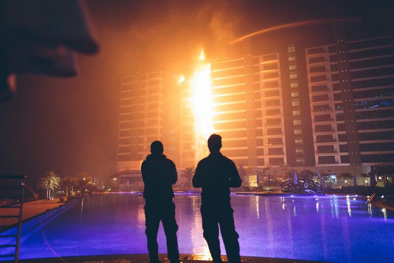 The fire on Monday night in the Adriatic building at the Oceana complex on the Palm Jumeirah is thought to have started in a coffee machine. Photo courtesy Gary Barnett