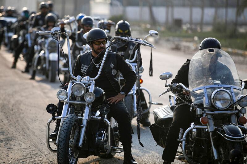 Members of Iraq's biker crew Bond Brothers MC in Baghdad. 