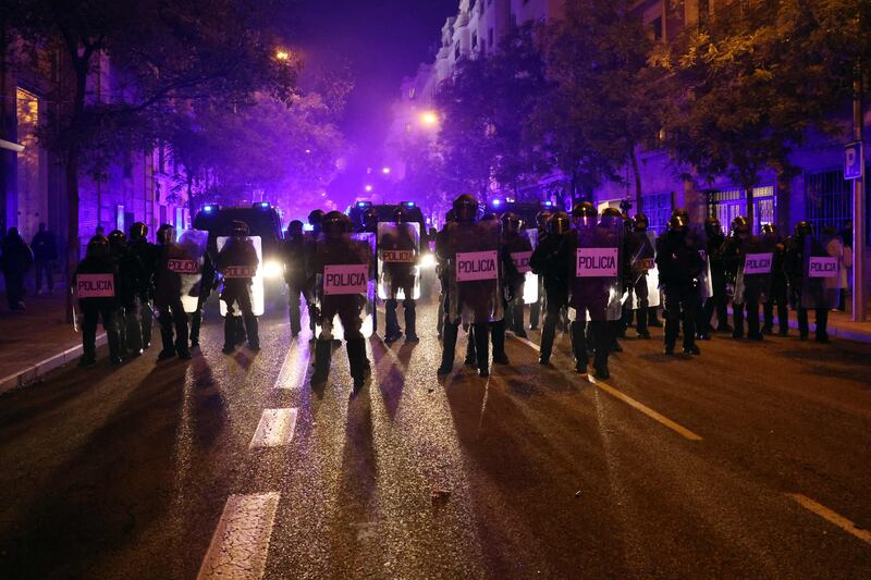 Police on guard in a Madrid street. AFP