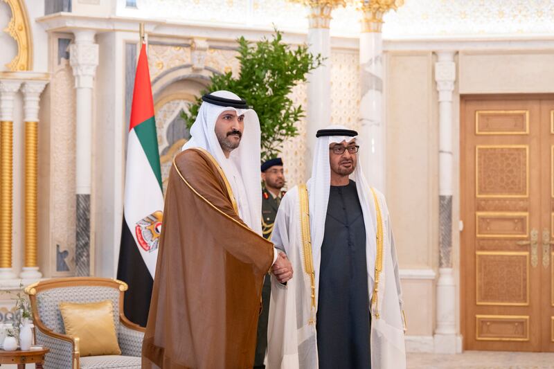 President Sheikh Mohamed stands for a photograph with Mr Al Jaber, ambassador to Bulgaria