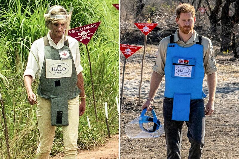 Prince Harry, Duke of Sussex, right, visited the same minefield that his late mother Diana, Princess of Wales, did on January 15, 1997. AFP