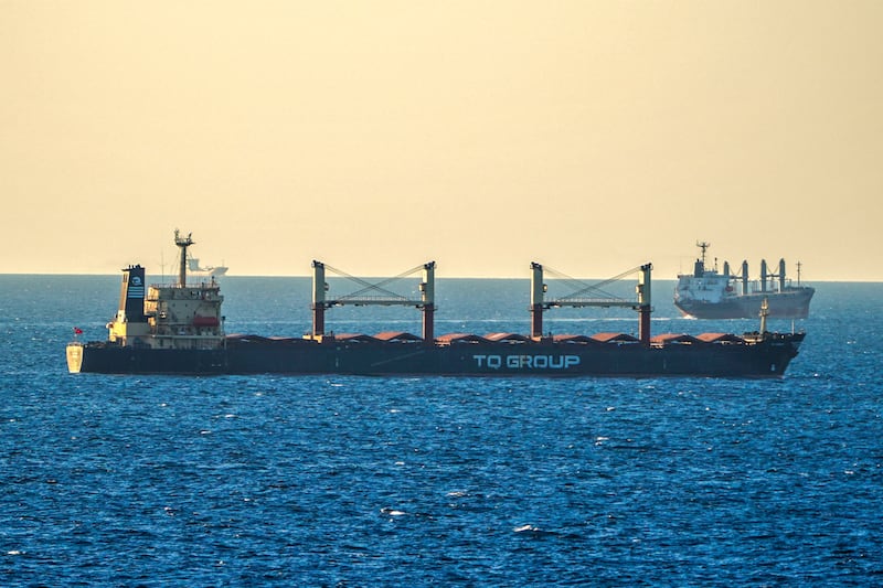 Bulk grain cargo ship TQ Samsun is anchored in the Black Sea near the entrance of the Bosphorus Strait in Istanbul. AP Photo